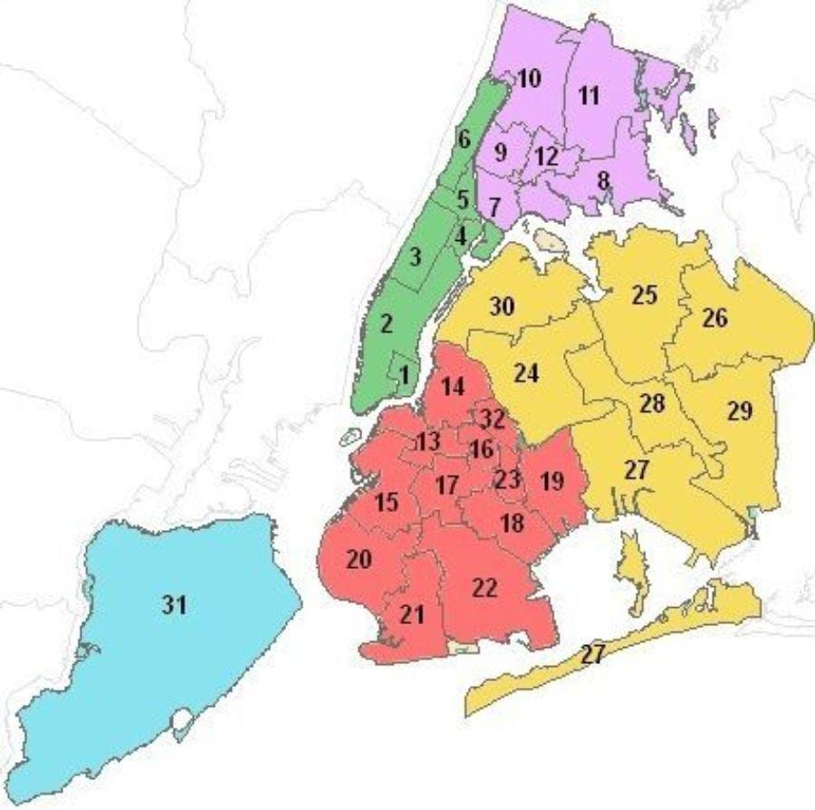 kat jeyografik nan Manhattan distri lekòl