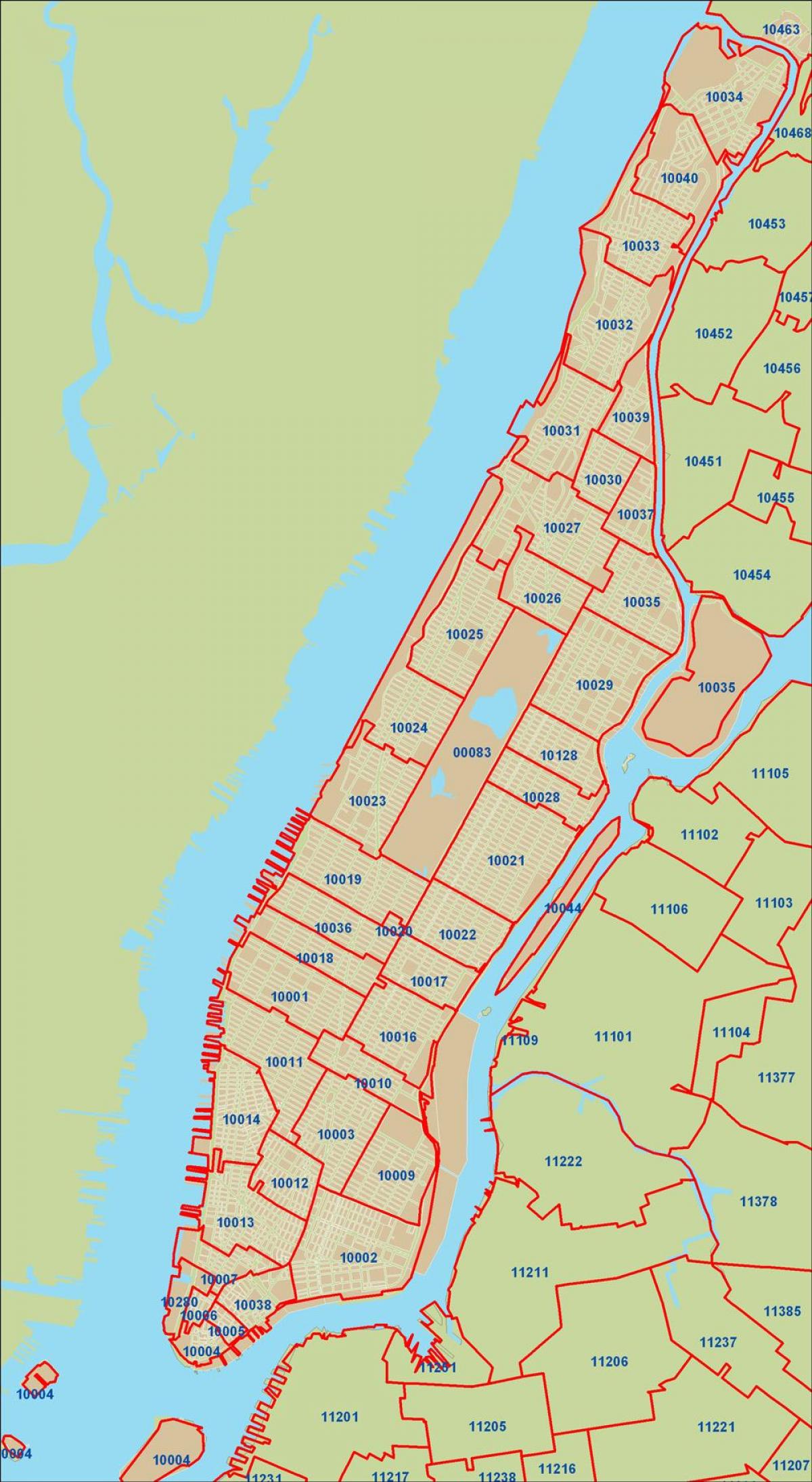 Manhattan kòd postal kat jeyografik - vil NOUYÒK kòd postal kat 